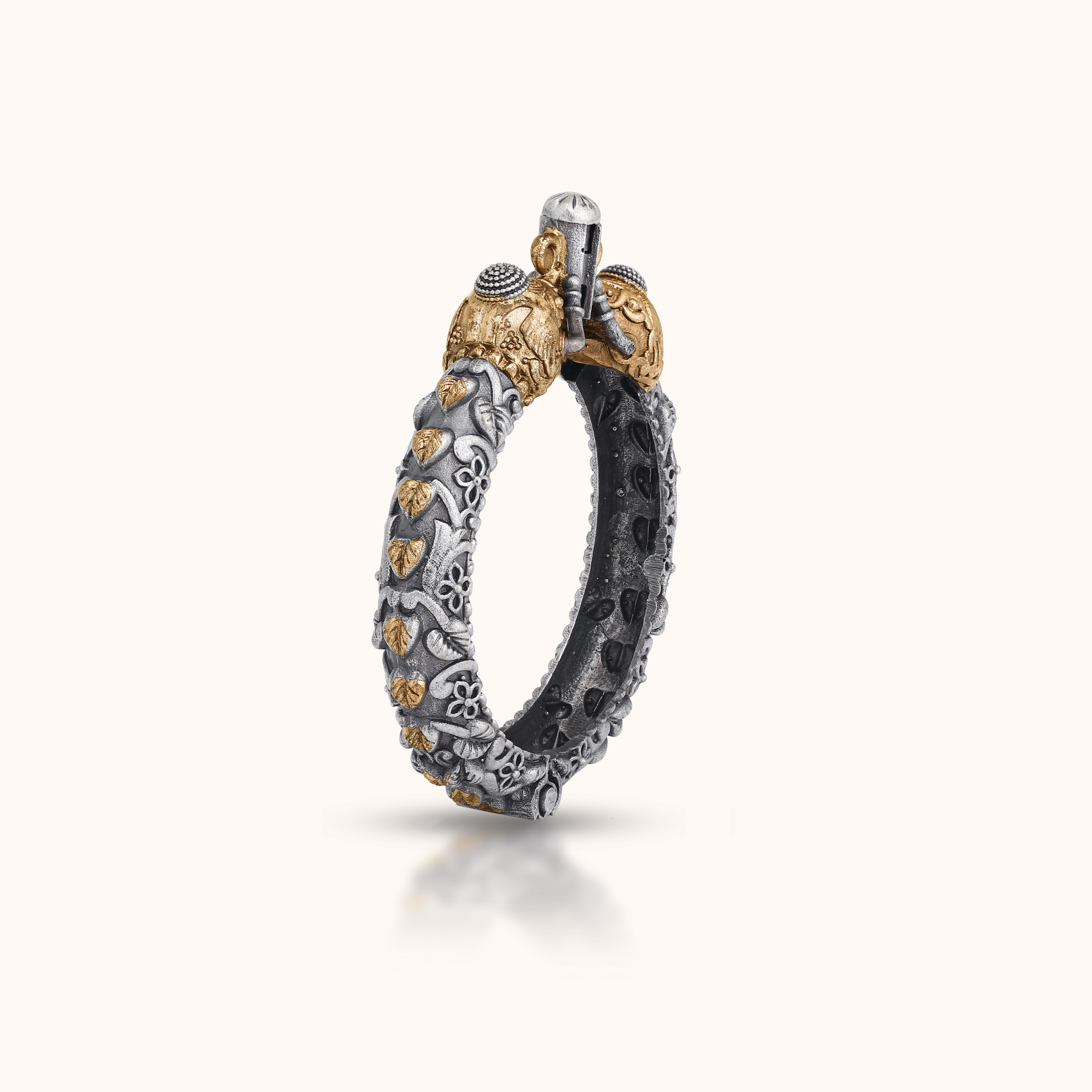 Silver Replica Oxidised Kada (Elephant Design)