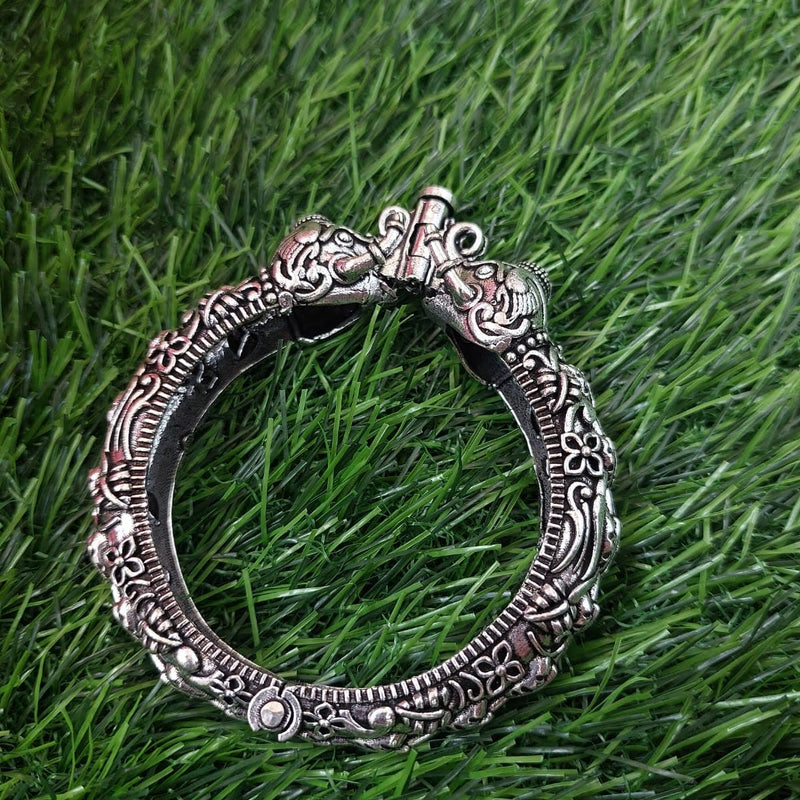 Silver Replica Oxidised Kada (Elephant Design)