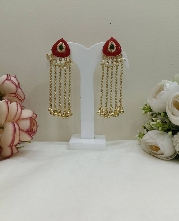 Red Spade Kashmiri Earrings