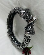 Silver Replica Oxidised Kada (Elephant Design)