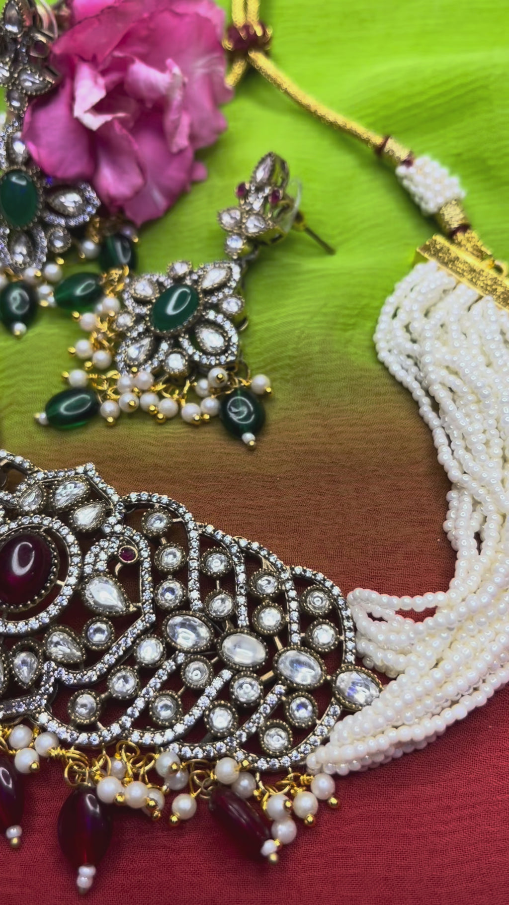 Kundan Polki Choker Set Green