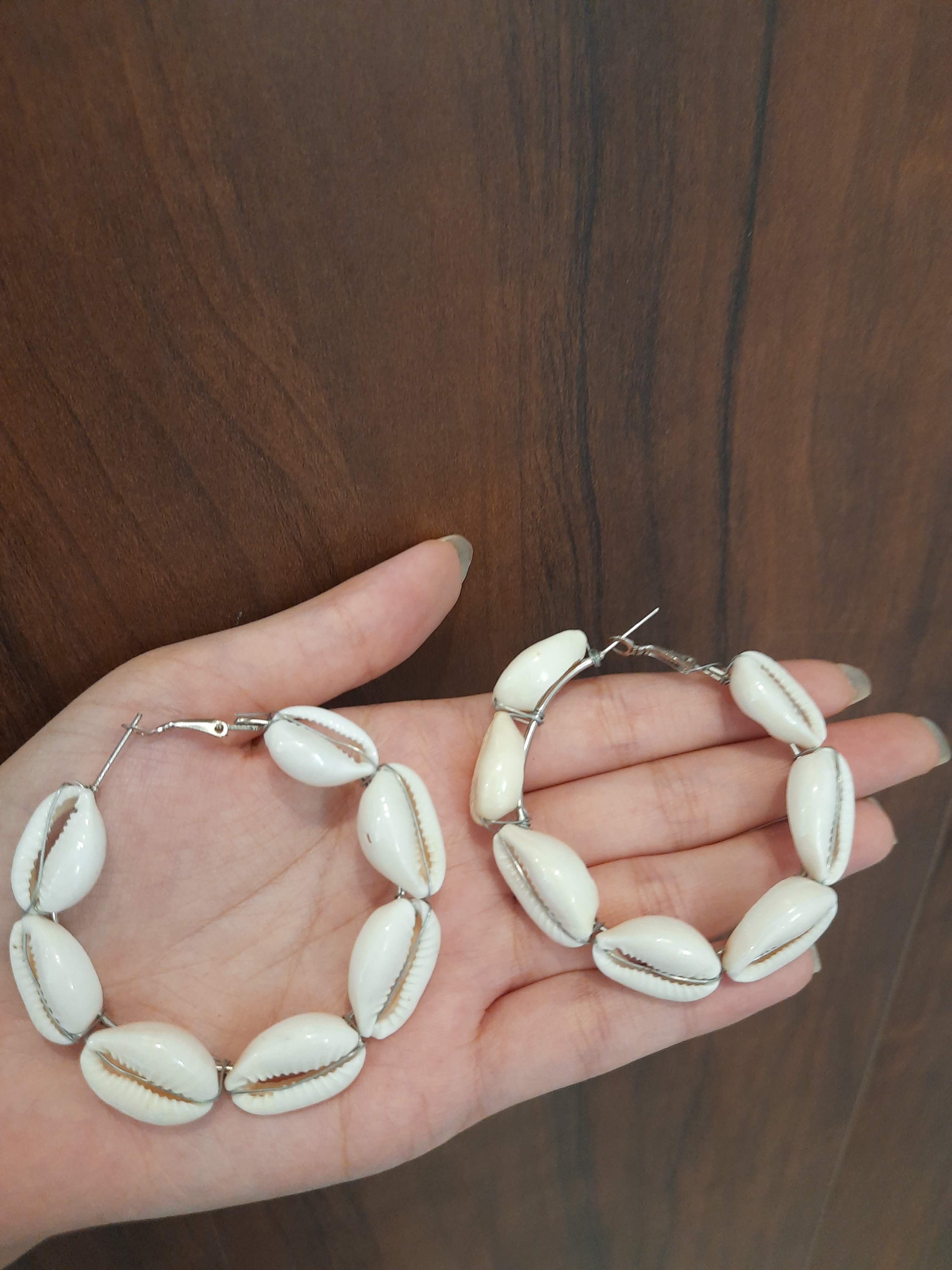 White Shell Hoop Earrings